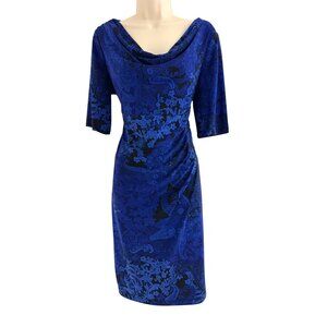 Anne Klein Valentina Violet Blue Paisley Print Sheath Dress Size 14 All-Season
